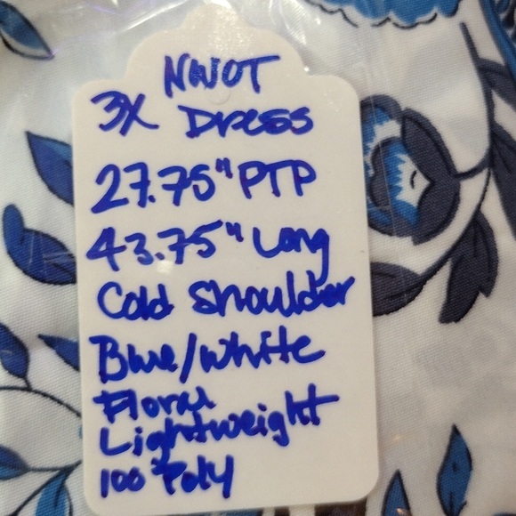 Sz 20 NEW Blue/White Floral Cold Shoulder Dress 27.75" PTP, 43.75" Long SOFT - Picture 7 of 15